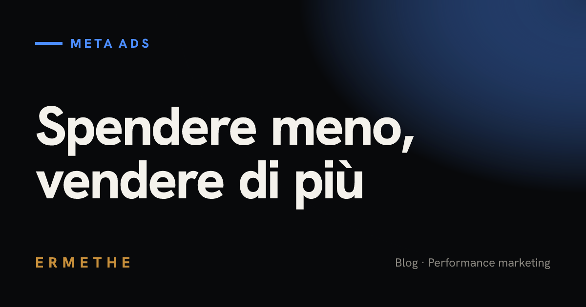 Copertina tipografica dell'articolo su come ridurre la spesa pubblicitaria su Meta Ads aumentando le vendite
